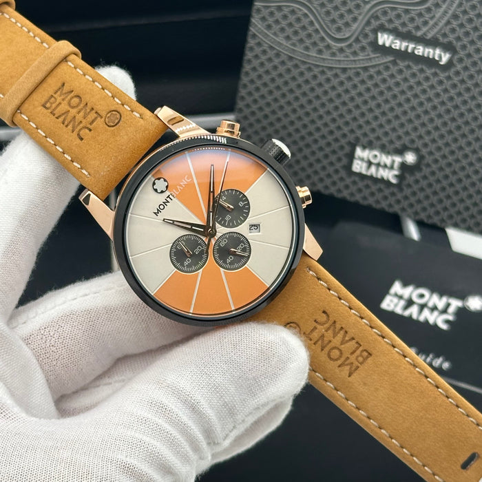 Montblanc Timewalker Chronograph – Sunset Orange Dial with Two‑Tone Case & Tan Strap