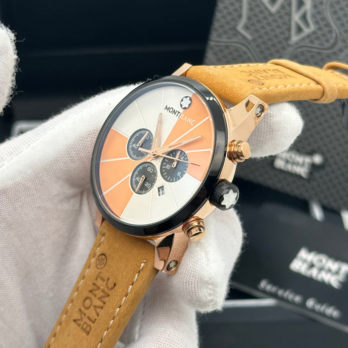 Montblanc Timewalker Chronograph – Sunset Orange Dial with Two‑Tone Case & Tan Strap