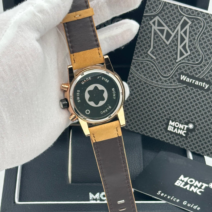 Montblanc Timewalker Chronograph – Sunset Orange Dial with Two‑Tone Case & Tan Strap