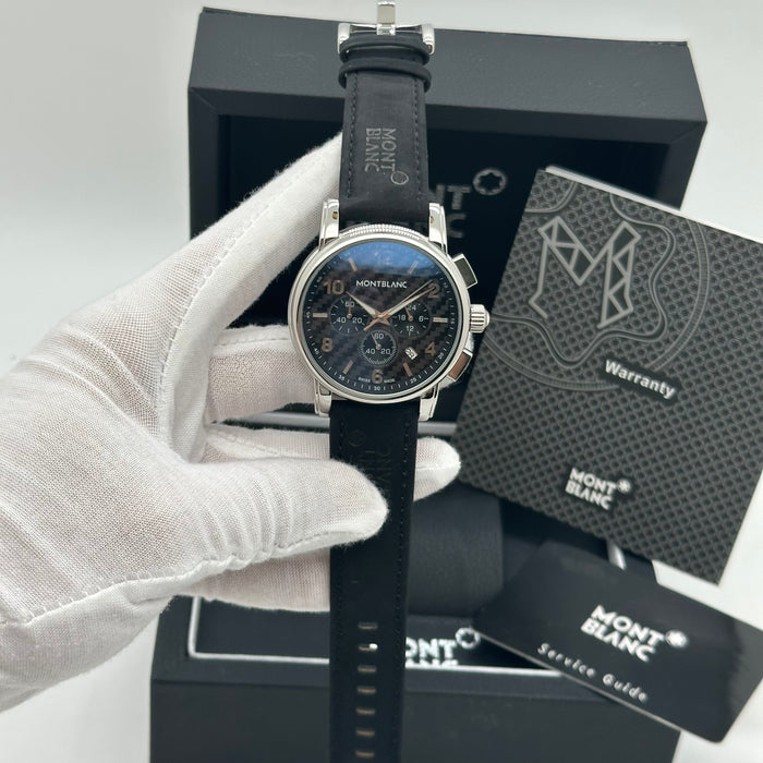Montblanc Heritage Chronograph – Carbon Fiber Dial with Black Leather Strap