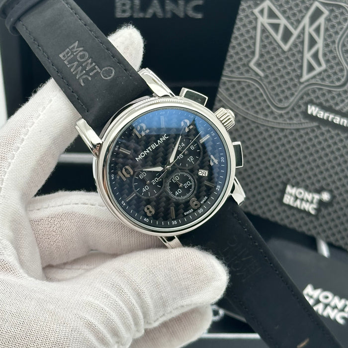 Montblanc Heritage Chronograph – Carbon Fiber Dial with Black Leather Strap