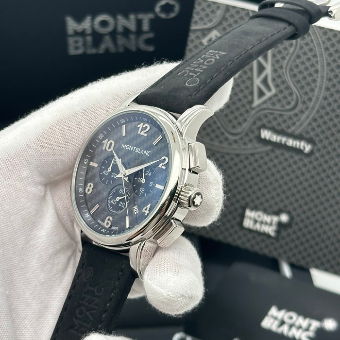 Montblanc Heritage Chronograph – Carbon Fiber Dial with Black Leather Strap