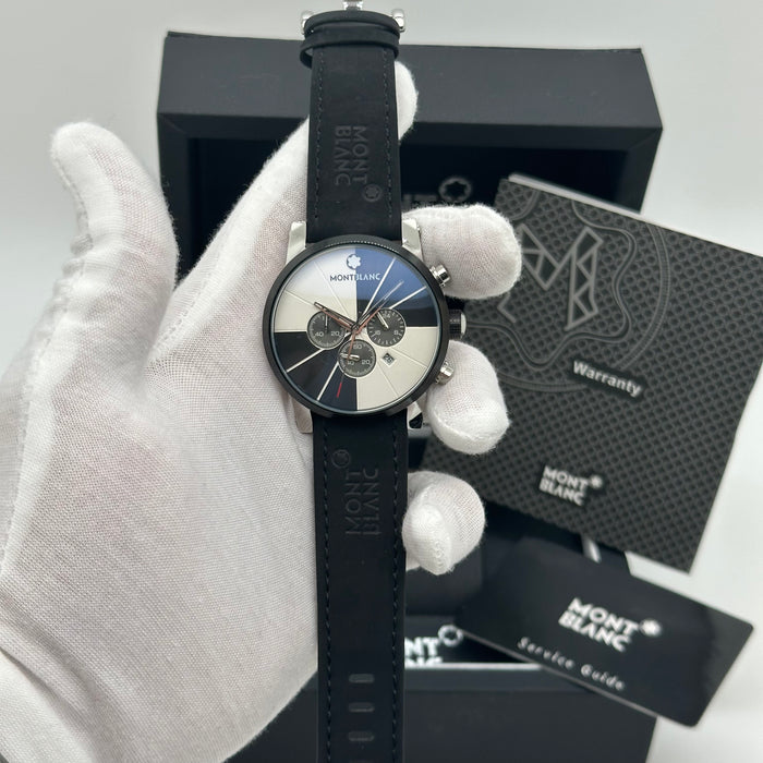 Montblanc Timewalker Chronograph – Black Segmented Dial with Black Leather Strap