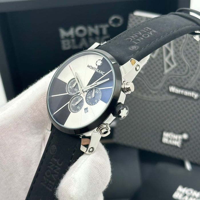 Montblanc Timewalker Chronograph – Black Segmented Dial with Black Leather Strap