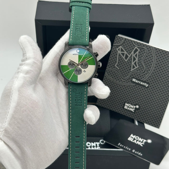 Montblanc Timewalker Chronograph – Green & Cream Dial with Black Case and Leather Strap