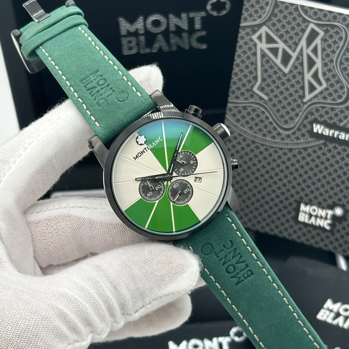 Montblanc Timewalker Chronograph – Green & Cream Dial with Black Case and Leather Strap