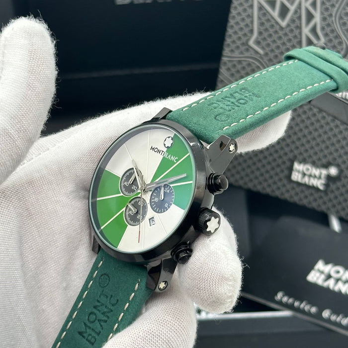 Montblanc Timewalker Chronograph – Green & Cream Dial with Black Case and Leather Strap