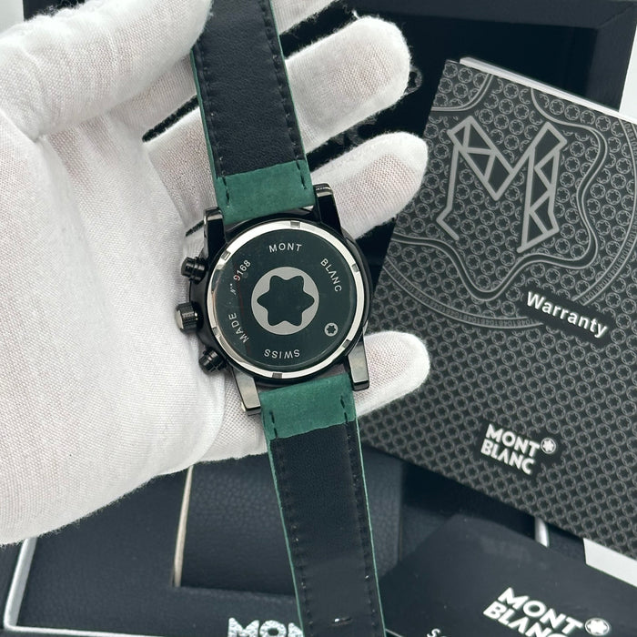 Montblanc Timewalker Chronograph – Green & Cream Dial with Black Case and Leather Strap