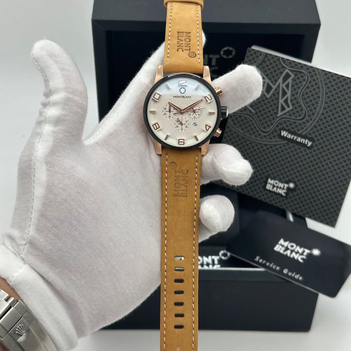 Montblanc Timewalker Chronograph – Cream Dial with Rose Gold & Tan Leather Strap