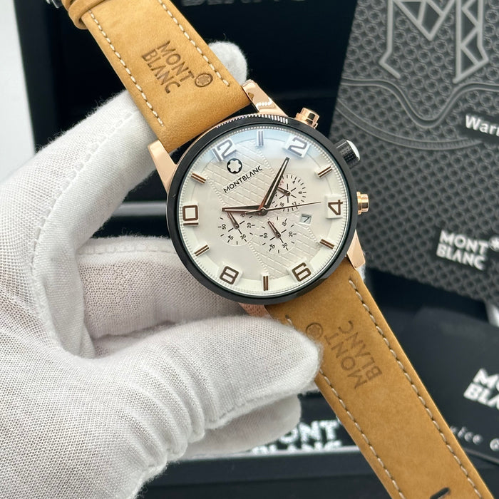 Montblanc Timewalker Chronograph – Cream Dial with Rose Gold & Tan Leather Strap