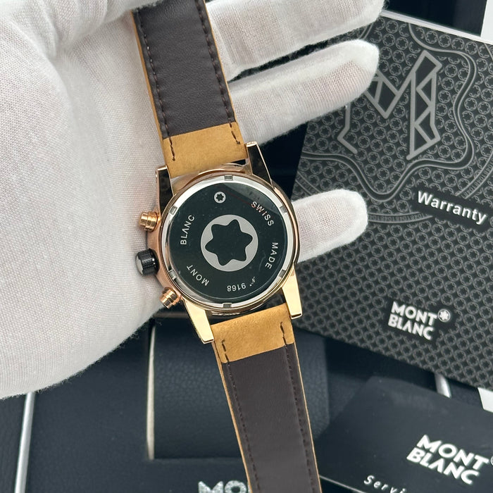 Montblanc Timewalker Chronograph – Cream Dial with Rose Gold & Tan Leather Strap