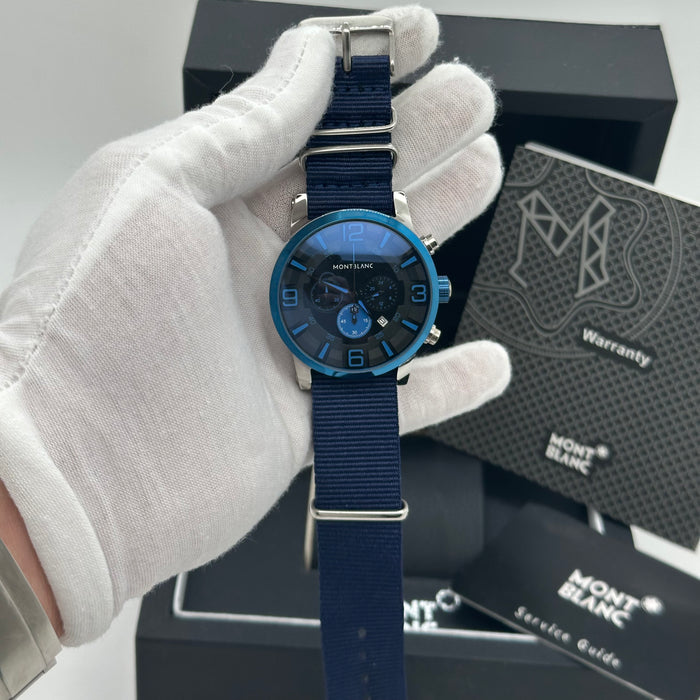 Montblanc Sport Chronograph | Blue Ion-Plated Bezel & Navy NATO Strap