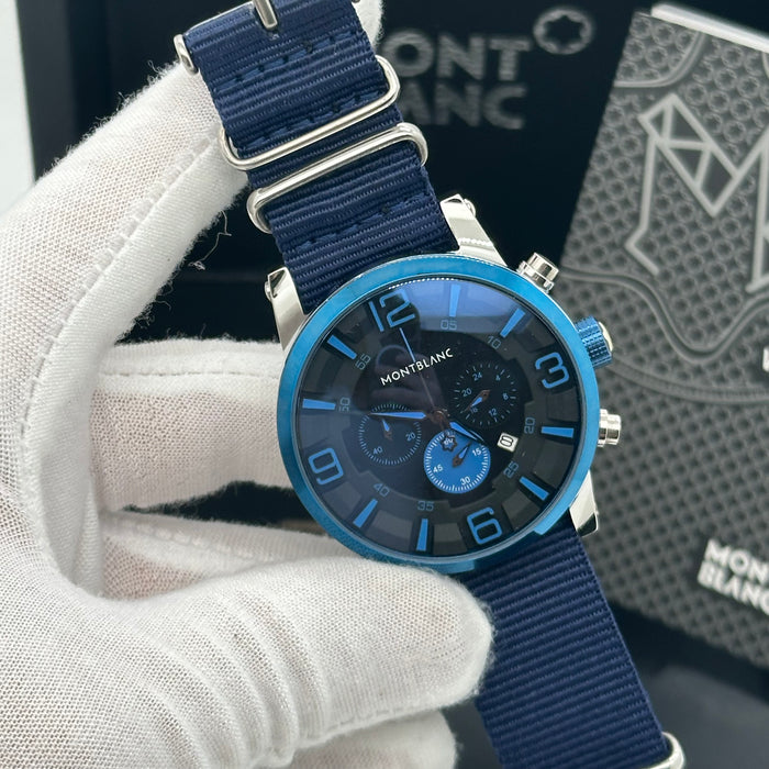 Montblanc Sport Chronograph | Blue Ion-Plated Bezel & Navy NATO Strap