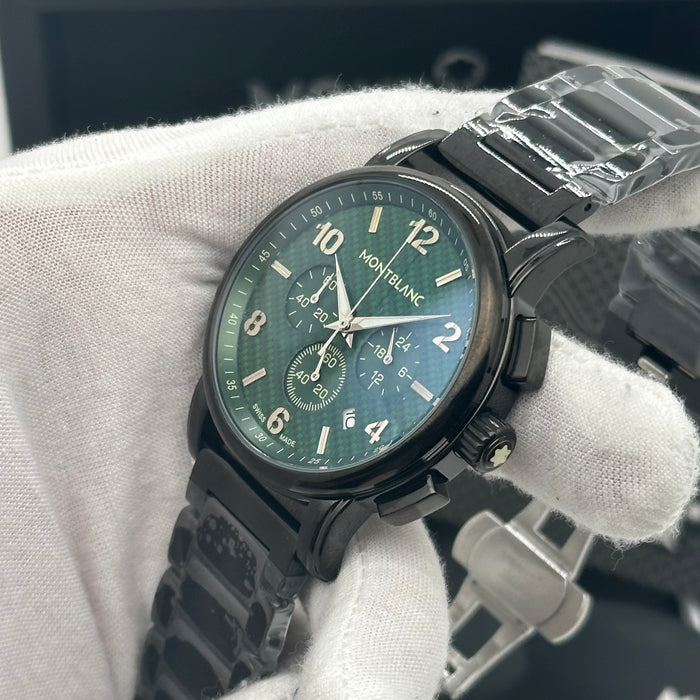 Montblanc Heritage Chronograph – Emerald Green Dial with Black Steel Bracelet
