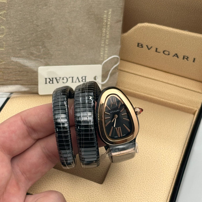 Bvlgari Tubogas 35 mm Black Dial & Double Spiral Bracelet