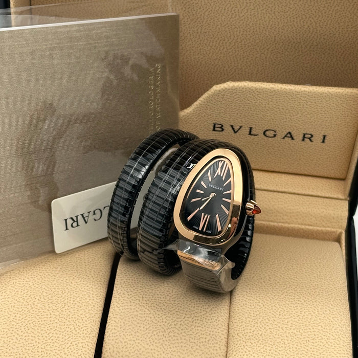 Bvlgari Tubogas 35 mm Black Dial & Double Spiral Bracelet