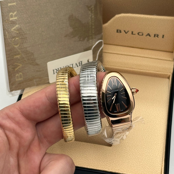 Bvlgari Tubogas 35 mm Two-Tone Black Dial & Double Spiral Bracelet