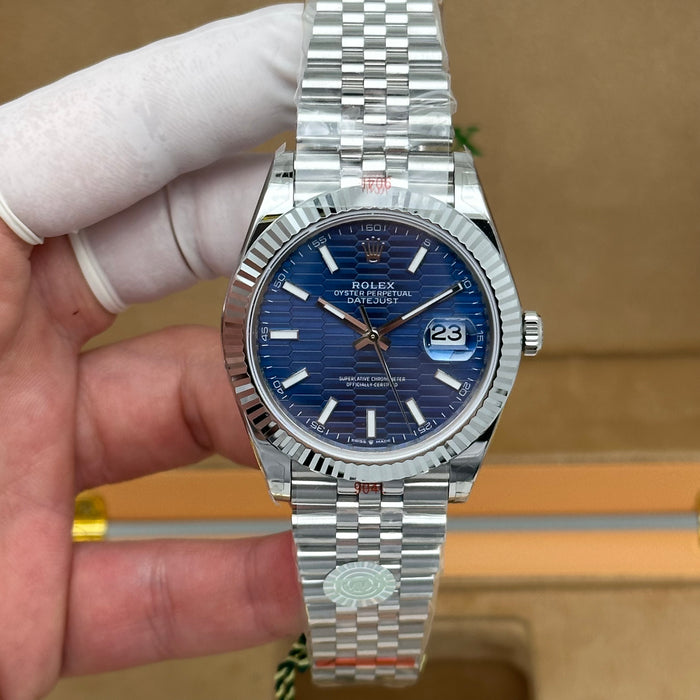 Rolex Datejust 41 Blue Motif Dial Fluted Bezel Jubilee – Swiss Super Clone 1:1