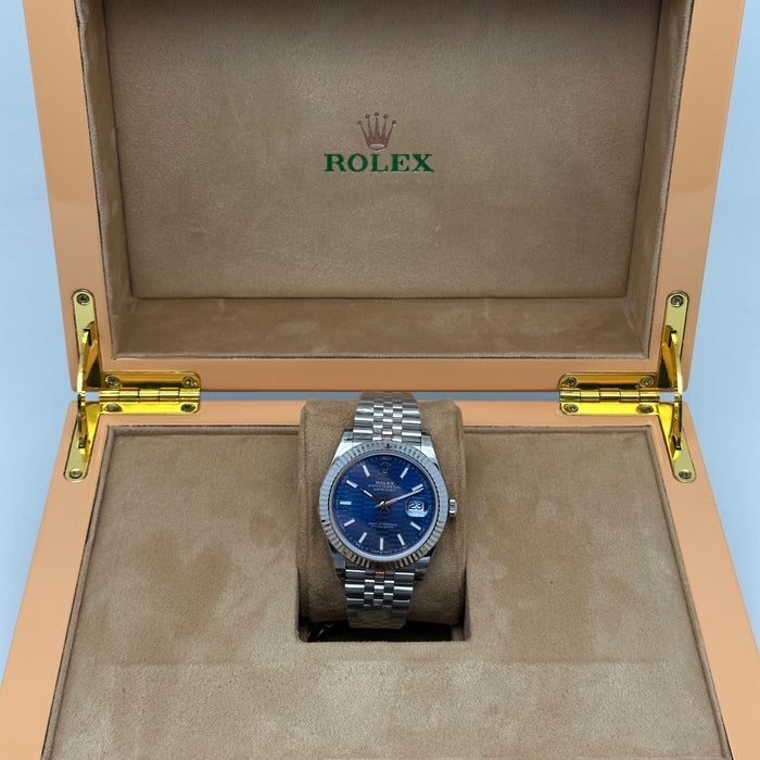 Rolex Datejust 41 Blue Motif Dial Fluted Bezel Jubilee – Swiss Super Clone 1:1