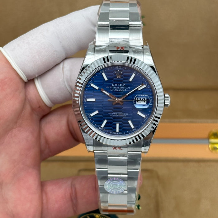 Rolex Datejust 41 Blue Motif Dial Fluted Bezel Oyster – Swiss Super Clone 1:1