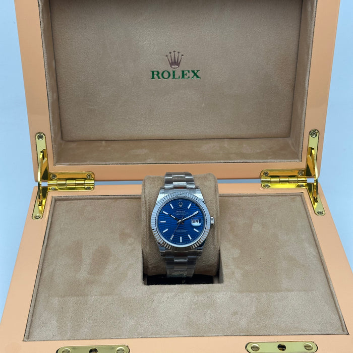 Rolex Datejust 41 Blue Motif Dial Fluted Bezel Oyster – Swiss Super Clone 1:1