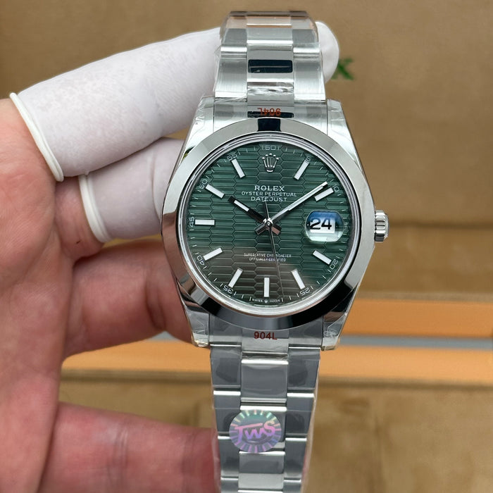 Rolex Datejust 41 Green Motif Dial Smooth Bezel Oyster – Swiss Super Clone 1:1