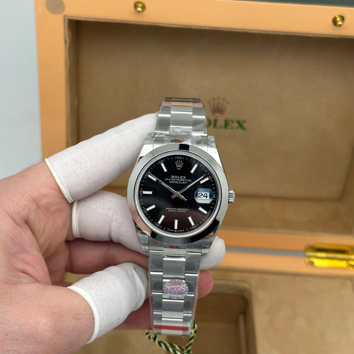 Rolex Datejust 41MM Black Dial Smooth Bezel Oyster – Swiss Super Clone 1:1