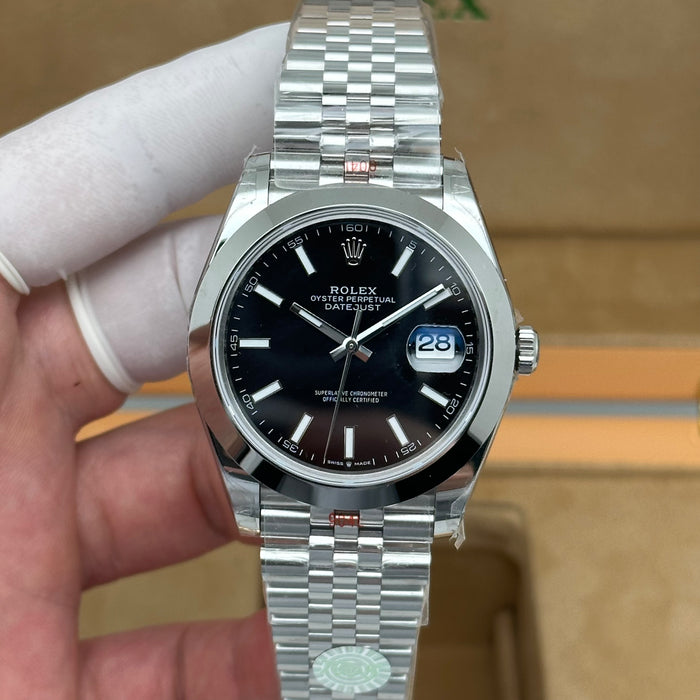 Rolex Datejust 41 Black Dial Smooth Bezel – Jubilee – Swiss Super Clone 1:1
