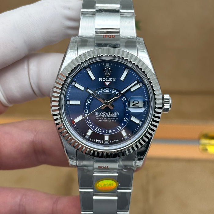 Rolex Sky-Dweller Oyster Perpetual – Blue Dial – Fluted Bezel – Swiss Super Clone