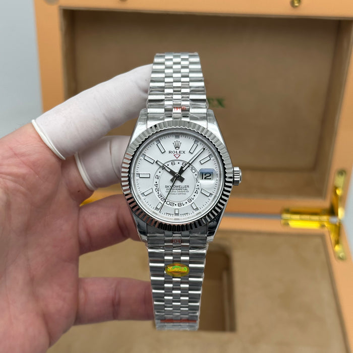 Rolex Sky-Dweller Oyster Perpetual – White Dial – Fluted Bezel – Jubilee Bracelet