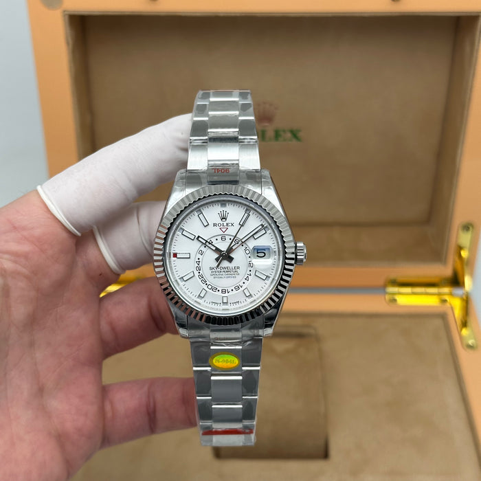 Rolex Sky-Dweller Oyster Perpetual 42MM – White Dial – Fluted Bezel – Oyster - Swiss Super Clone