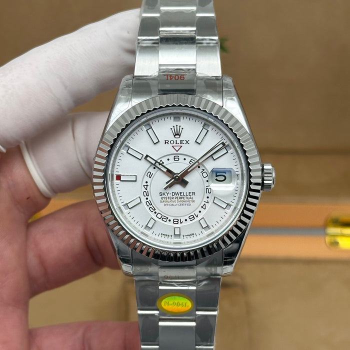 Rolex Sky-Dweller Oyster Perpetual 42MM – White Dial – Fluted Bezel – Oyster - Swiss Super Clone