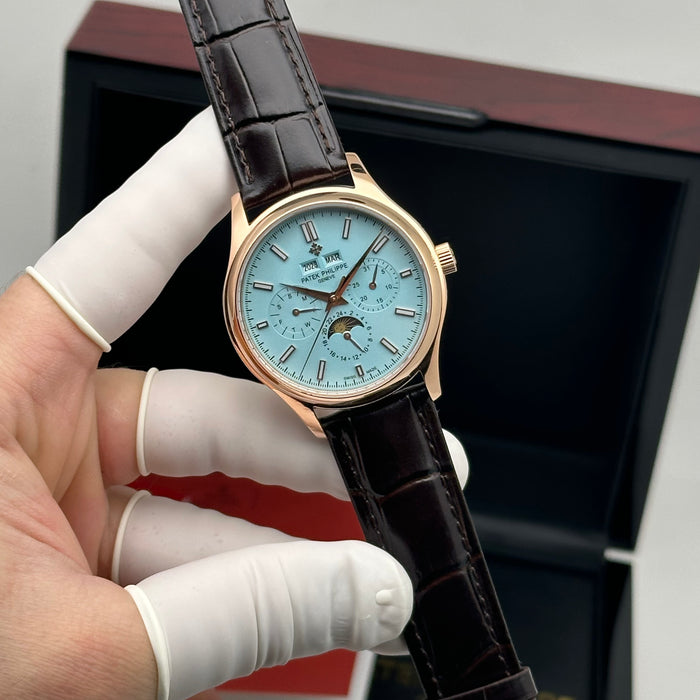 Patek Philippe Annual Calendar Moonphase – Rose Gold – Ice Blue Dial – Leather Strap