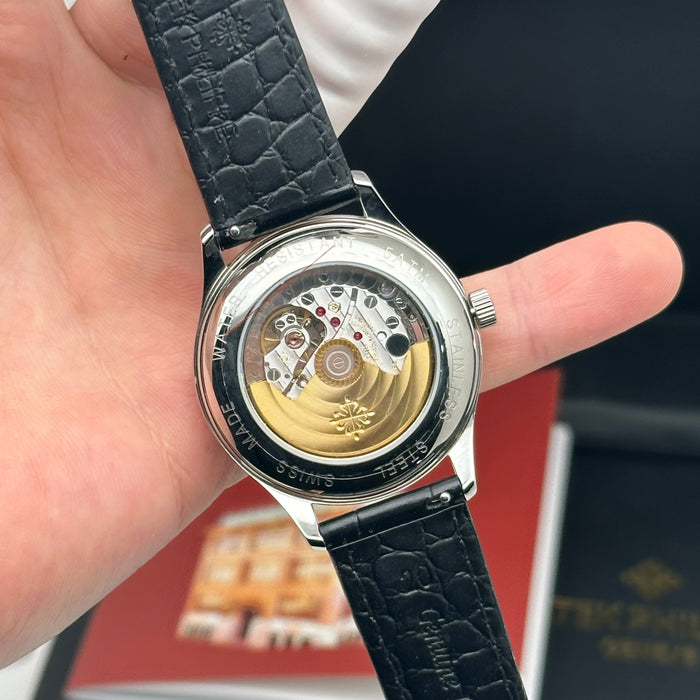 Patek Philippe Annual Calendar Moonphase – Stainless Steel – Ivory Dial – Black Leather Strap