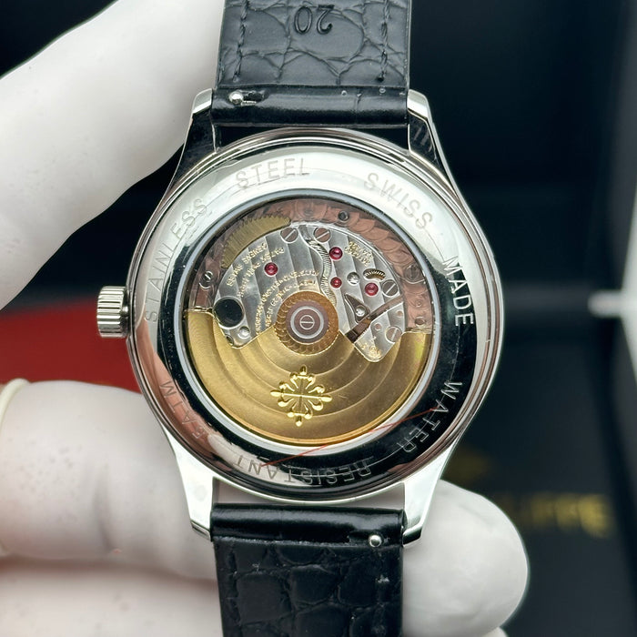 Patek Philippe Annual Calendar Moonphase – Stainless Steel – Ivory Dial – Black Leather Strap