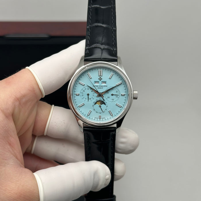 Patek Philippe Annual Calendar Moonphase – Ice Blue Dial  – Black Leather Strap
