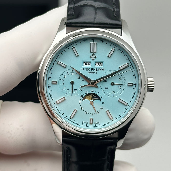 Patek Philippe Annual Calendar Moonphase – Ice Blue Dial  – Black Leather Strap