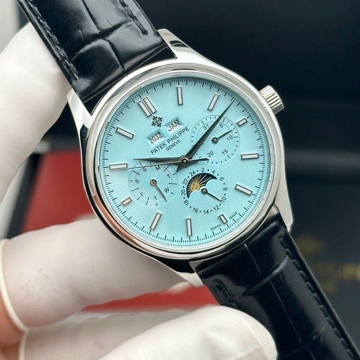 Patek Philippe Annual Calendar Moonphase – Ice Blue Dial  – Black Leather Strap