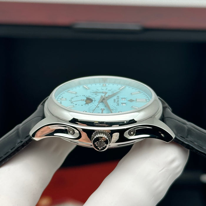 Patek Philippe Annual Calendar Moonphase – Ice Blue Dial  – Black Leather Strap