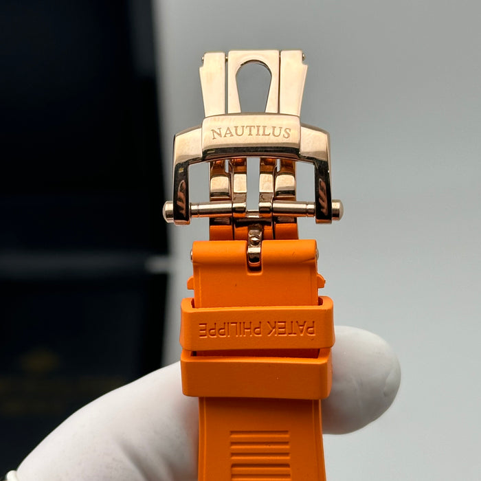 Patek Philippe Nautilus Style – Rose Gold – Brown Dial – Orange Rubber Strap - Swiss Clone