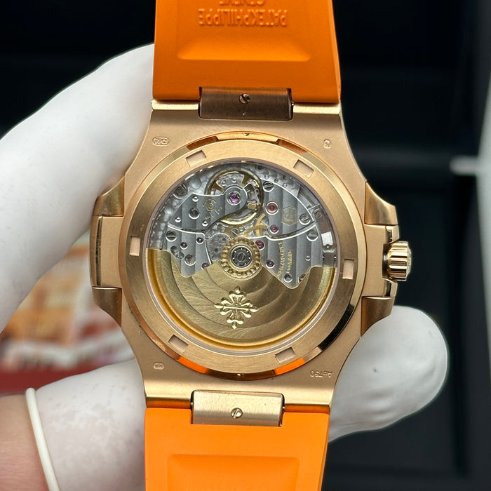 Patek Philippe Nautilus Style – Rose Gold – Brown Dial – Orange Rubber Strap - Swiss Clone