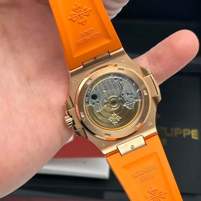 Patek Philippe Nautilus Style – Rose Gold – Brown Dial – Orange Rubber Strap - Swiss Clone