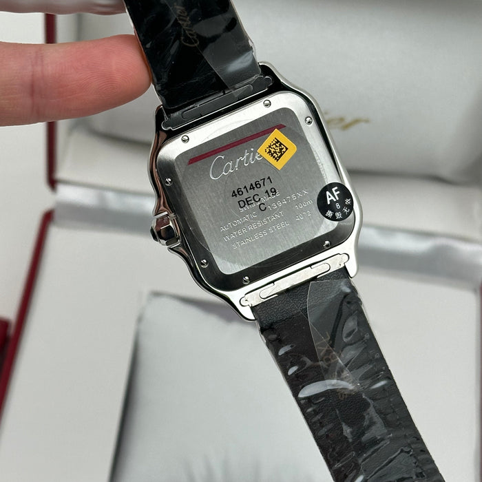 Cartier Santos de Cartier Medium – White Dial – Automatic – Steel on Black Leather
