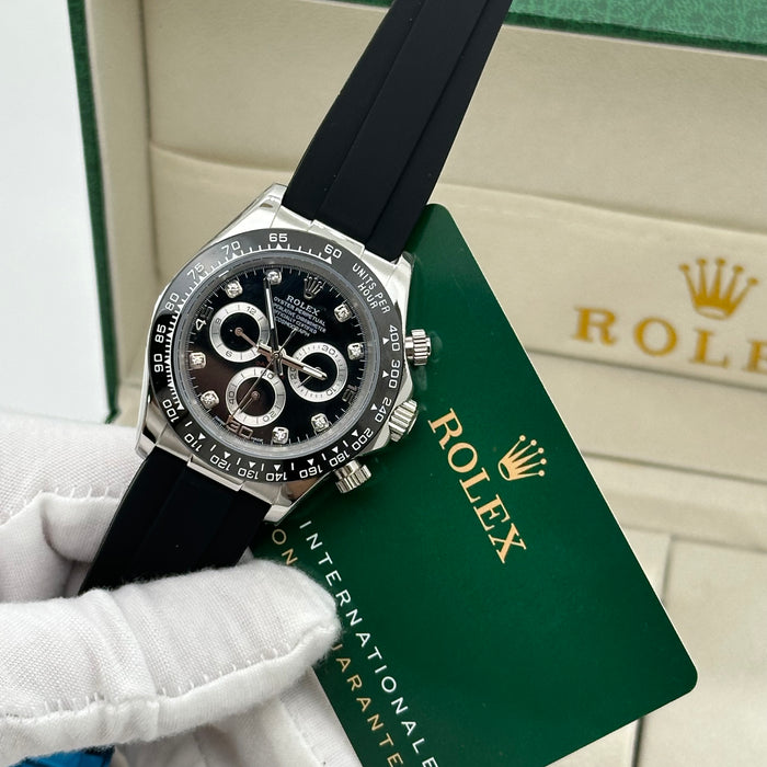 Rolex Daytona Leather Watch Band Rubber Black Dial 40mm