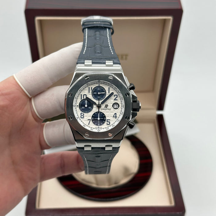 Audemars Piguet Royal Oak Offshore Chronograph – White Dial – Blue Leather Strap – Swiss Super Clone 1:1