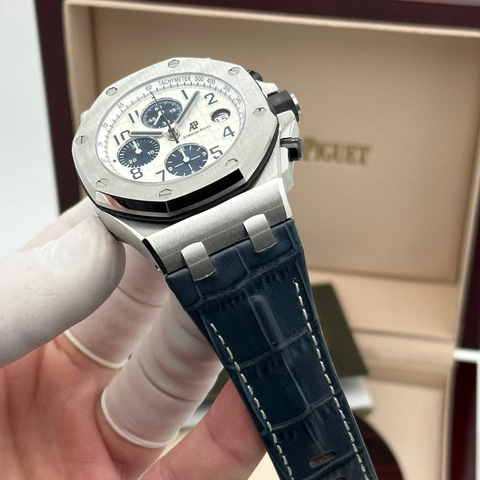 Audemars Piguet Royal Oak Offshore Chronograph – White Dial – Blue Leather Strap – Swiss Super Clone 1:1
