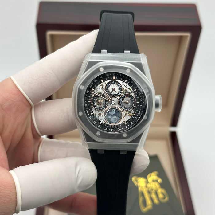 Royal Oak Perpetual Calendar Skeleton 41MM – Black Ceramic – Rubber Strap | Swiss Super Clone 1:1