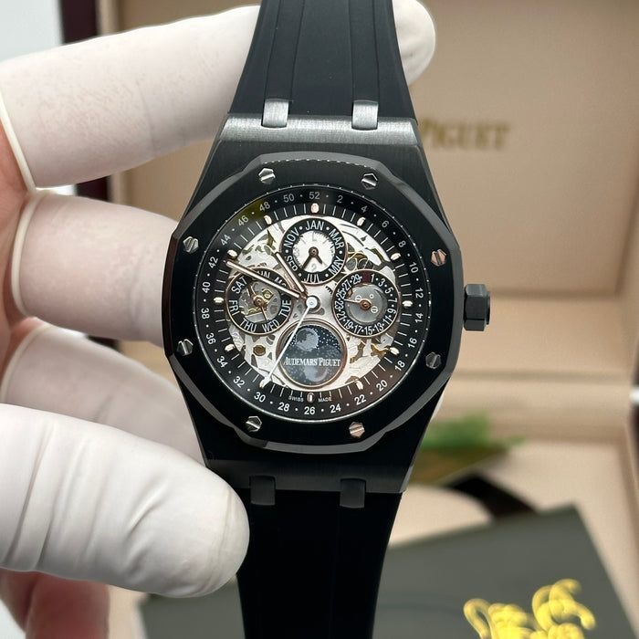 Royal Oak Perpetual Calendar Skeleton 41MM – Black Ceramic – Rubber Strap | Swiss Super Clone 1:1