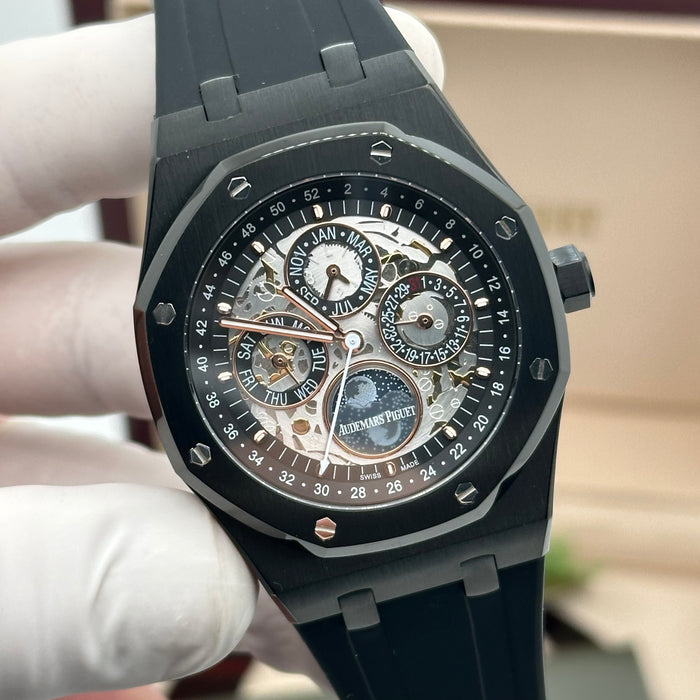 Royal Oak Perpetual Calendar Skeleton 41MM – Black Ceramic – Rubber Strap | Swiss Super Clone 1:1