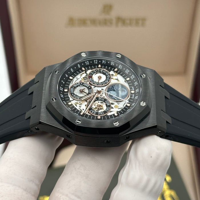 Royal Oak Perpetual Calendar Skeleton 41MM – Black Ceramic – Rubber Strap | Swiss Super Clone 1:1